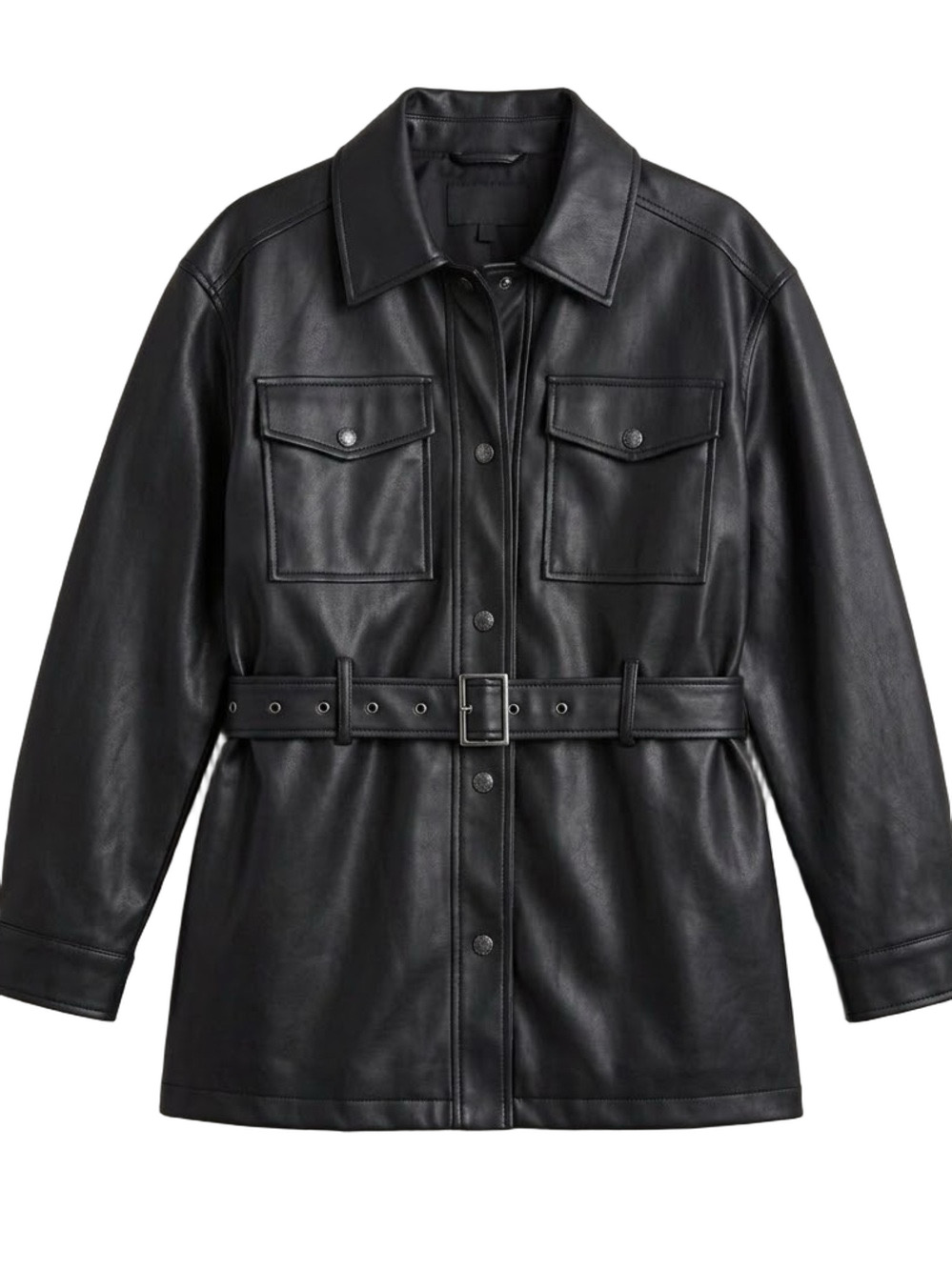 Rebecca Minkoff Black Faux Leather Belted Jacket Trench Coat Vegan Leather Large